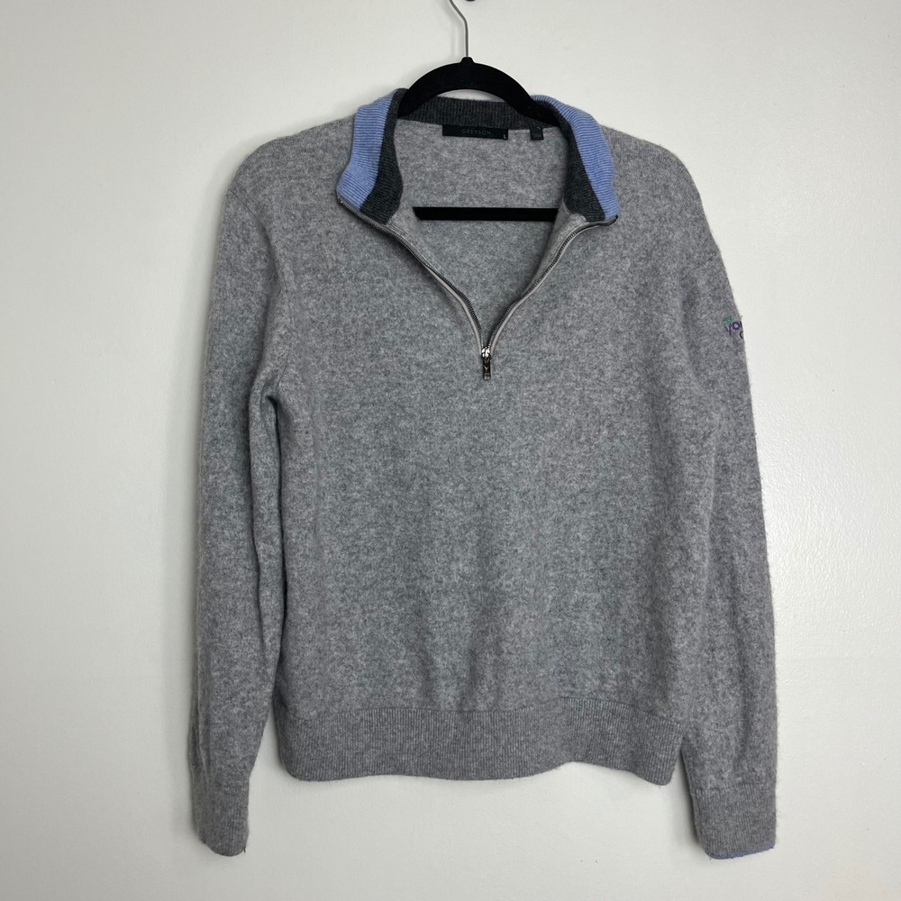 Greyson Mens Wool Cashmere Quarter Zip‎ Sweater Gray Youth On Course Logo Large